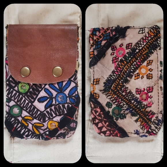 🐨 Free People Boho Embroidered Repurposed vtg banjara hippie Wallet card case - Picture 16 of 16